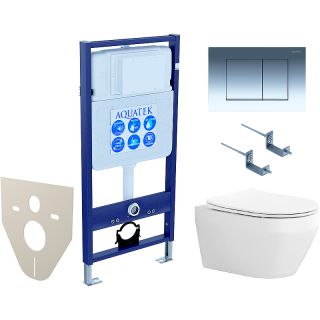 Комплект унитаза с инсталляцией Aquatek Set Aquatek Лея-010 4в1 с сиденьем Микролифт и клавишей смыва Хром глянцевый